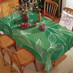 Rectangle Polyester Tablecloth, Multiple Specifications Available, Multi - color with White Leaf Patterns, Easy to Clean, Suitable for Daily Use, Festivals, Anniversaries, Creating a Festive & Cozy Atmosphere for Dining Table