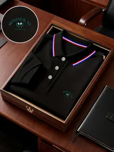 Men's Geometric Print Polo Shirt, Loose-Fit Short Sleeve, Breathable Elastic Fabric, Casual Business Style, Spring Summer New Arrival