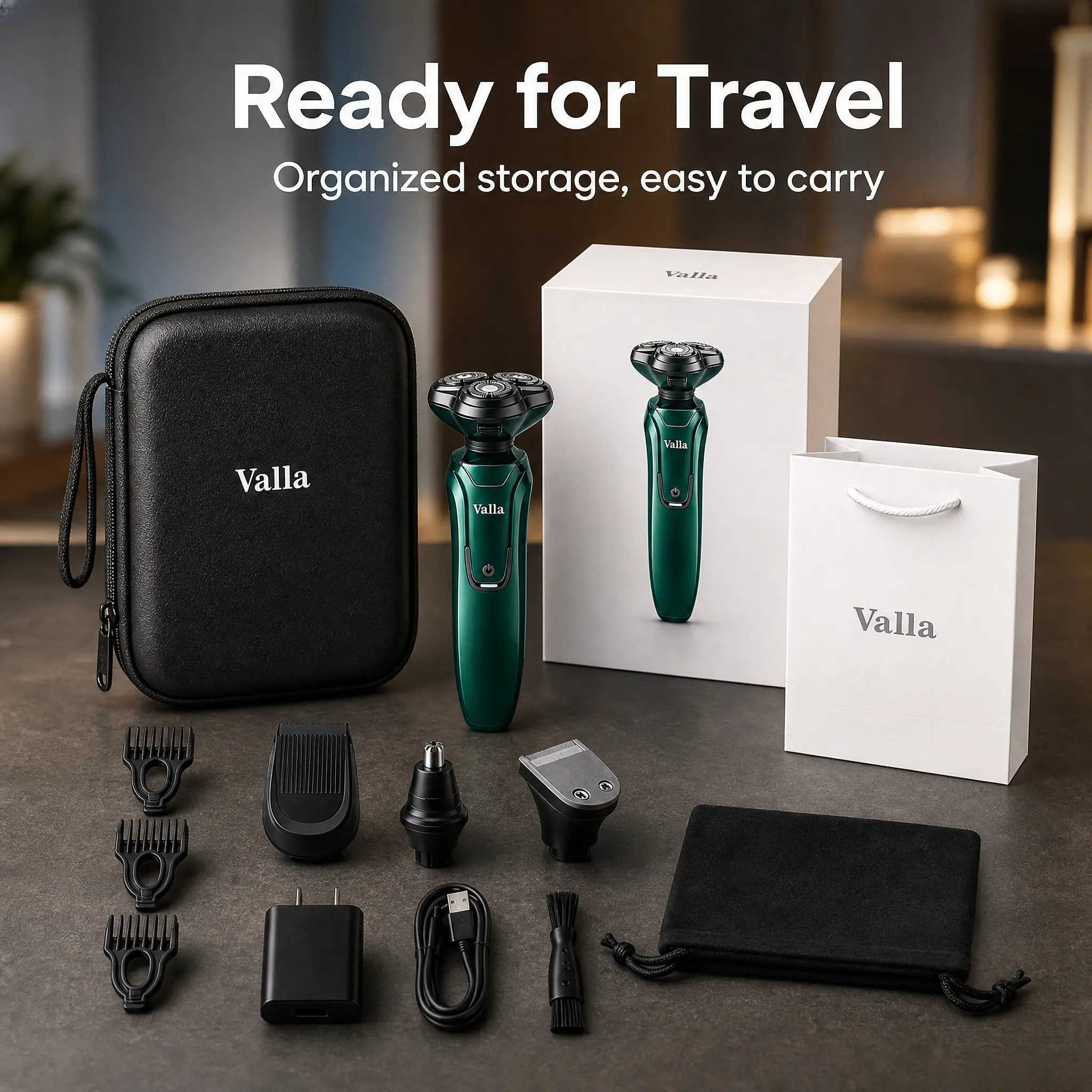 Valla Men's Rotary Electric Shaver with 3D Floating Heads for a Close Shave, Wet & Dry Water Proof, USB-C Rechargeable Batteries & ABS Body, Metallic, Daily Shaving Tool