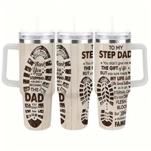 To My Step Dad Tumbler - Thank You for Stepping In Quote Stainless Steel Tumbler with Handle & Straw, Stepfather Appreciation Gift, Fathers Day Gift for Step Dad
