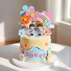 Macaron Rainbow Doll Cake Decoration Set, Kids Birthday Baking Decorations, Baby Birthday Party Dessert Arrangement, Complete Kit