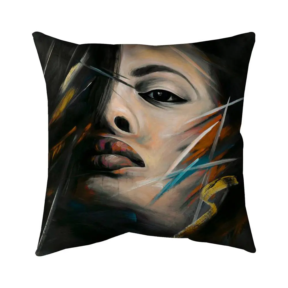 360 Stand 20x20 in. Modern Abstract Woman Portrait Polyester Print Throw Pillow - Black, UV Resistant, Indoor-Outdoor, Abstract Art, Modern Aesthetics, Bedroom Decor (Model 5542-2020-FI27), Art-Inspired Standard Pillows, Abstract Art Print Standard Pillow