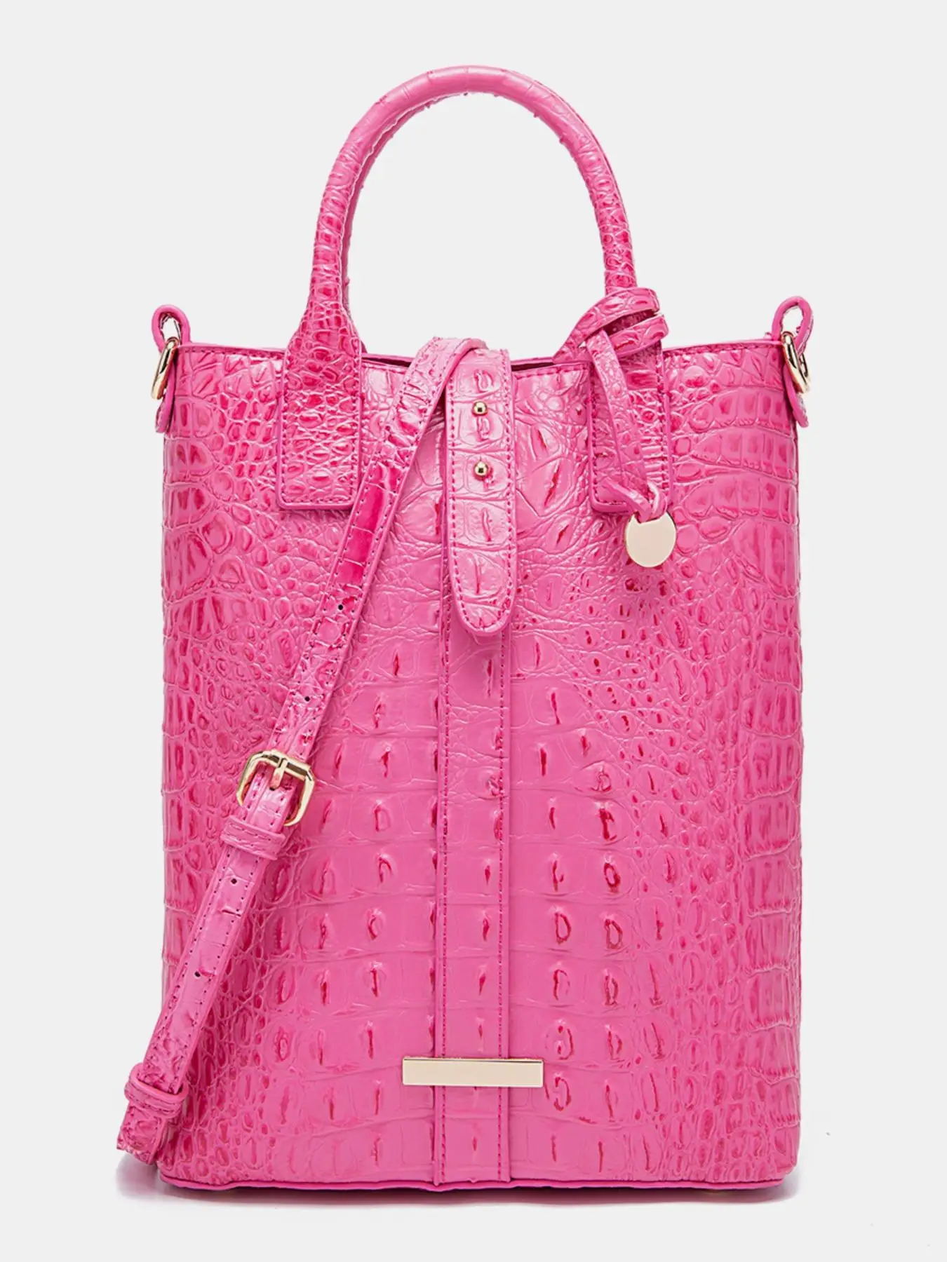 Solid Color Crocodile Embossed Tote Bag, Plain Pu Leather Shoulder Bag, Large Capacity Handbag For College Student Perfect For Office, Business, Commu