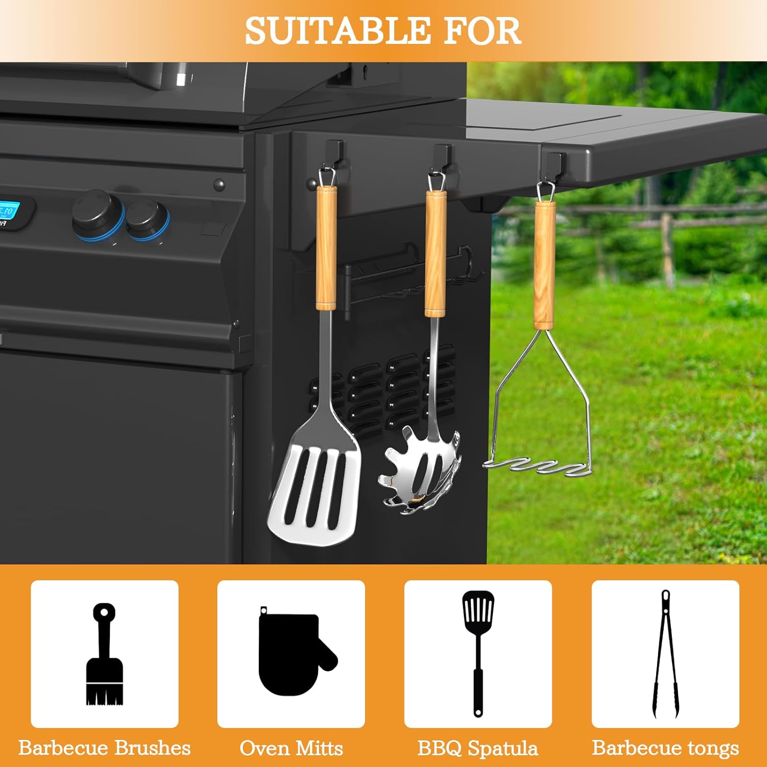 3 Pcs Magnetic Grill Hooks for Traeger Grills Rust Proof Outdoor Magnet Hooks for Pellet Smokers Hanging Barbecue Tools Kitchen Outdoor Use Easy Install Set of 3 Organiser - Installation Organiser Installation Hangable Hangers