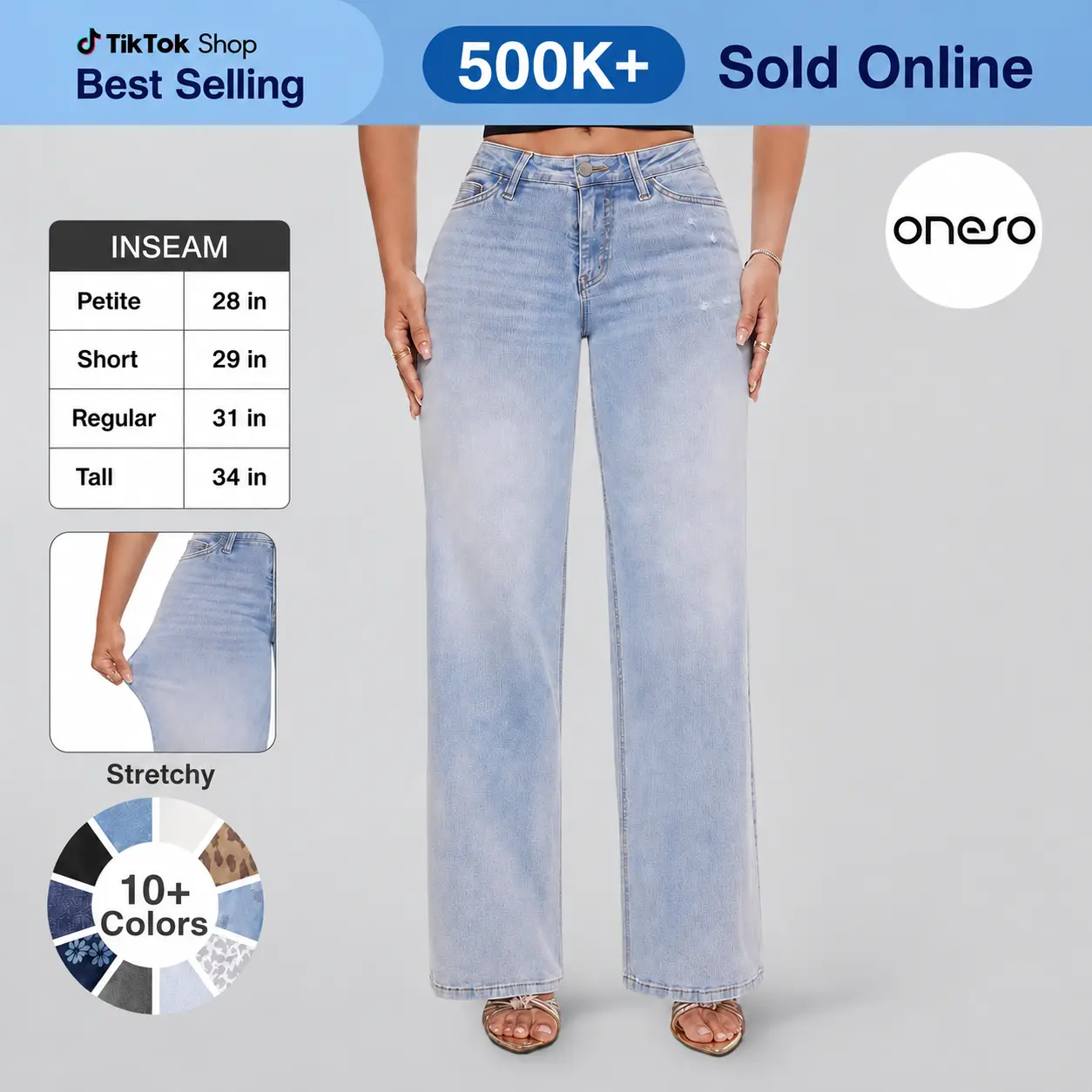 【4 Lengths】Magic ONESO Mid-low Rise BBL Jeans Stretchy Wide Leg Tummy Control Distressed Baggy Denim Pants Plus Size Regular Size #TikTokShopBackToSchool