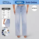 【4 Lengths】Magic ONESO Mid-low Rise BBL Jeans Stretchy Wide Leg Tummy Control Distressed Baggy Denim Pants Plus Size Regular Size Curve Hugging Fall Fashion