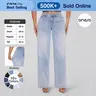 【4 Lengths】Magic ONESO Mid-low Rise BBL Jeans Stretchy Wide Leg Tummy Control Distressed Baggy Denim Pants Plus Size Regular Size Curve Hugging Fall Fashion