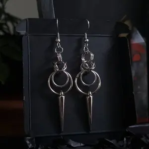 Stainless steel Gothic chain tail double ring Retro earrings Punk style earrings jewelry