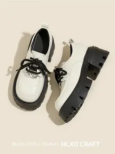 2026 New Thick Sole Lace-Up Small Leather Shoes for Women, British Style College Wind Loafers, and Versatile Heeled Sneakers