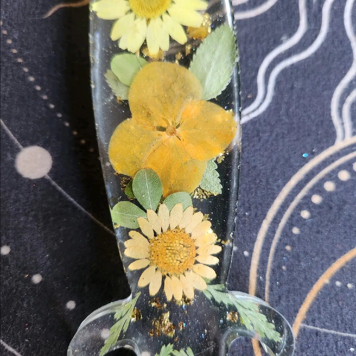 Tiger's Eye Crystal Athame Resin Dagger with Yellow Flowers