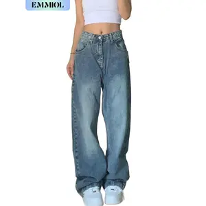 EMMIOL Women's Blue Wash Boyfriend Wide Leg Jeans - Y2K Vintage Style - Denim Baggy Jeans | Baggy fit Pants