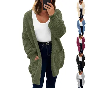 Lannew Womens Oversized Open Front Cardigans Fall Chunky Knit Lantern Long Sleeve Sweater Coats with Pockets
