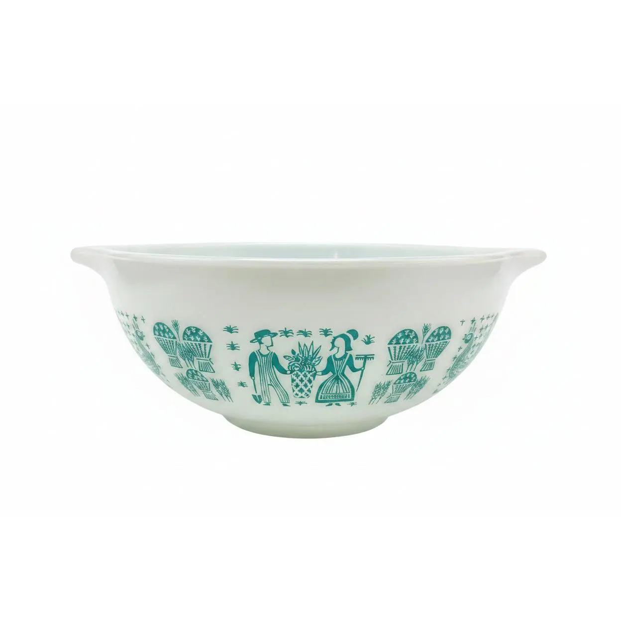 Vintage Pyrex 443 Amish Butterprint Cinderella Mixing Bowl 2.5 Qt Turquoise on White