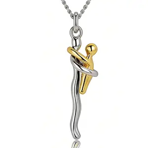 Mother Daughter Hug Necklace for Women Mom Silver Two-Tone Copper Hugging Pendant Necklaces for Father or Husband Love Chain Meaningful Mothers Day Jewelry Gifts for Him Her