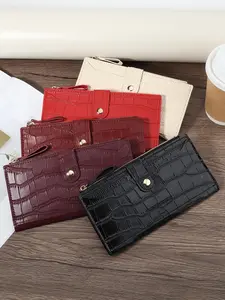 Women's Fashionable Crocodile Embossed Long Wallet, Durable Fashion Wallet, Casual Versatile Zipper Wallet with Multiple Card Slots, Large Capacity Wallet for Outdoor, Travel, and Back to School