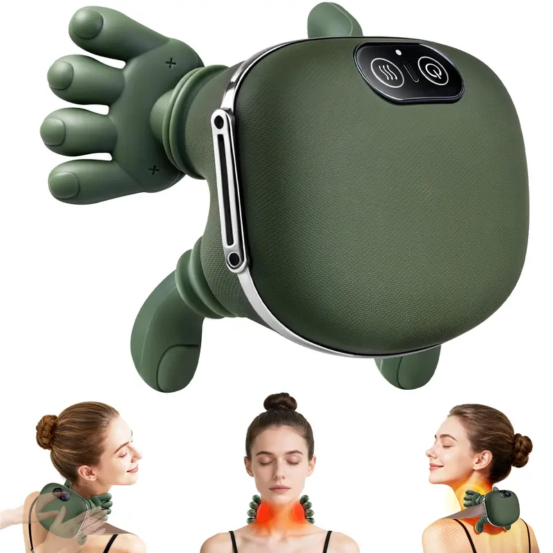 OMUMAX Bionic Hand Heated Neck Massager - Removable, Battery-Powered, Lightweight 4D Kneading Acupressure Device for Neck+Shoulder Use, Hand-Like Muscle Tension Relief, On-the-Go Convenience