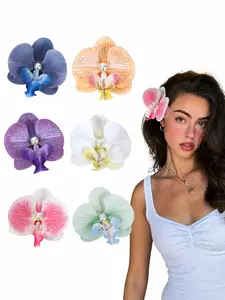 6PCS Orchid Flower Hair Clips Colorful Tropical Hawaiian Flower Hair Clips Hair Accessories Aesthetic Floral Hair Clips Cute Summer Vacation Hair Pins for Women Girls Fun Hair Clips Boho Hair Accessories