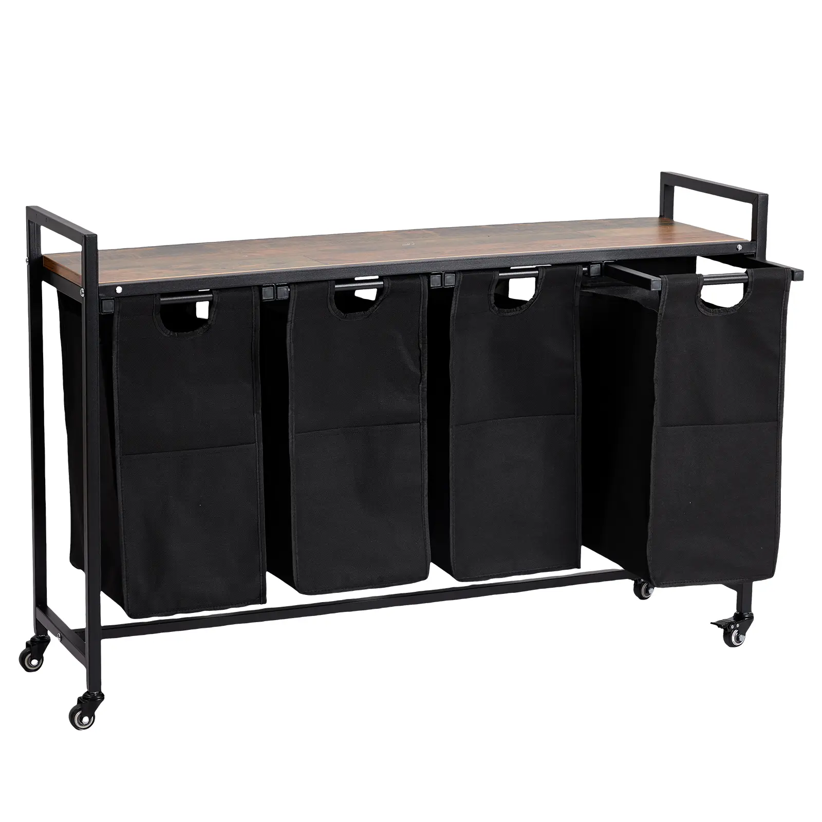 Large Capacity Laundry Sorter on Wheels with 4 Pull-Out Removable Hampers - Sturdy Storage Shelf Dirty Clothes Organizer for Bathroom, Bedroom, Dorm, Hotel