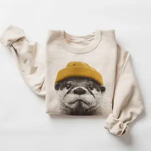 Retro River Otter Wearing Beanie Unisex Sweatshirt #DICH