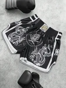 Men's Dragon Pattern Muay Thai Shorts, Y2K Street Style, Lightweight Gym Shorts, Summer Sports Shorts, Streetwear Sports Shorts, Trendy Casual Fitness & Streetwear Bottoms