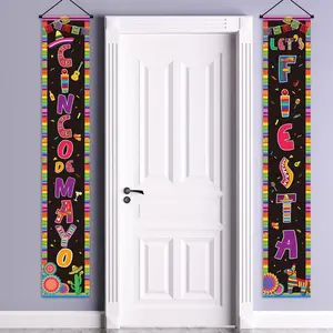 Cinco De Mayo Decoration Set, 2pcs Flat Banners with Cactus & Piñata Design, Ideal for Festive Celebrations, Durable Polyester Material