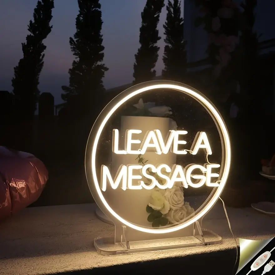 Leave a Message Neon Sign with Stand, Warm White Handmade Led Neon Light Sign for Wedding Reception Table, Engagement Salon Business Party Bar Home Christmas Gift
