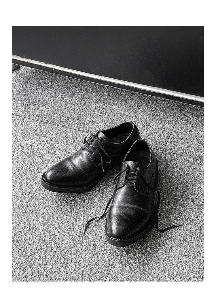 Derby men’s leather shoes with a premium feel—black dress/casual style, height-boosting platform sole, large toe box