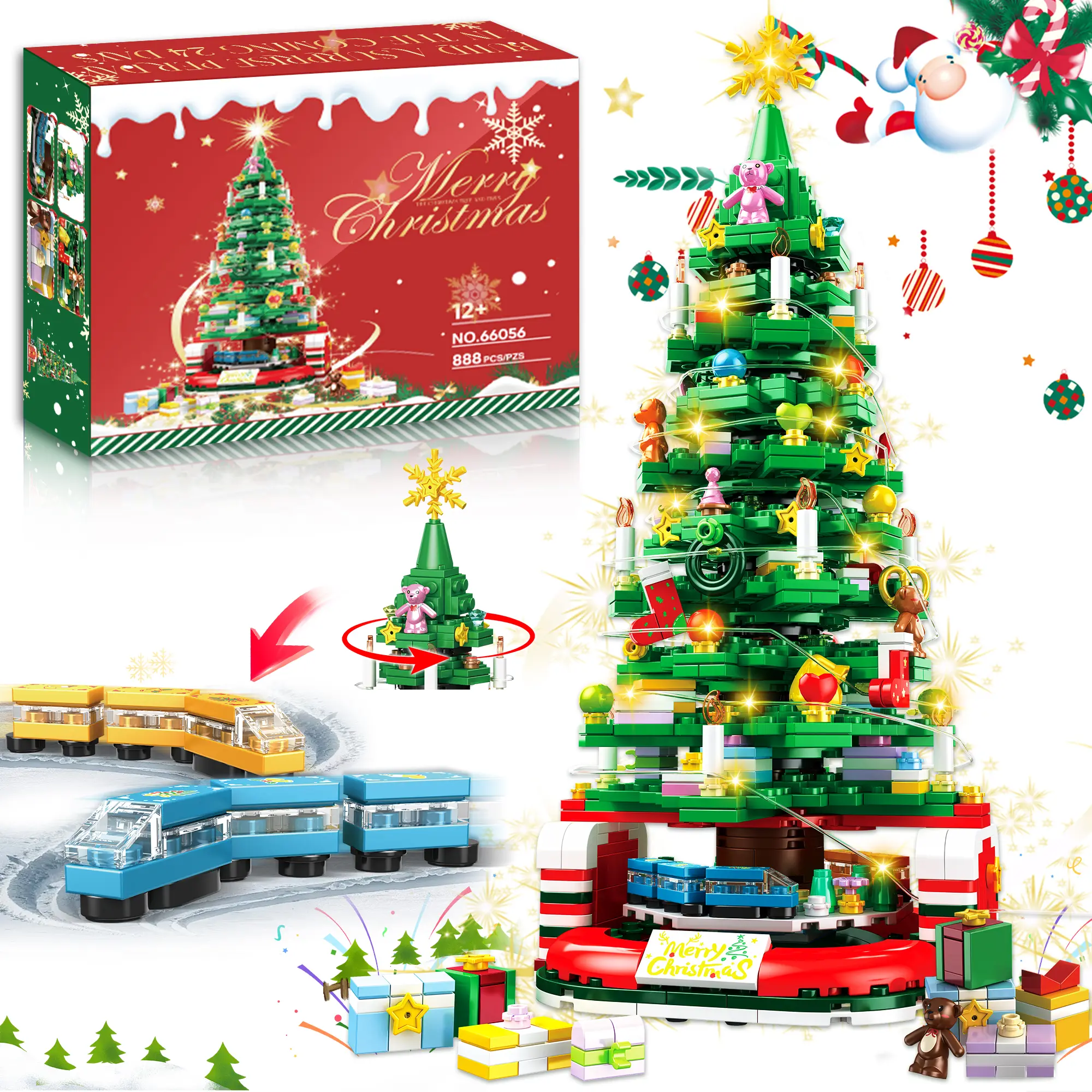TOKMOC 2026 Classic rotatable Christmas Tree Building Block Set,Surprise Christmas Architecture Building Block,Christmas Gift and Home Decoration,For aged 12 and above,66056,888 Pieces