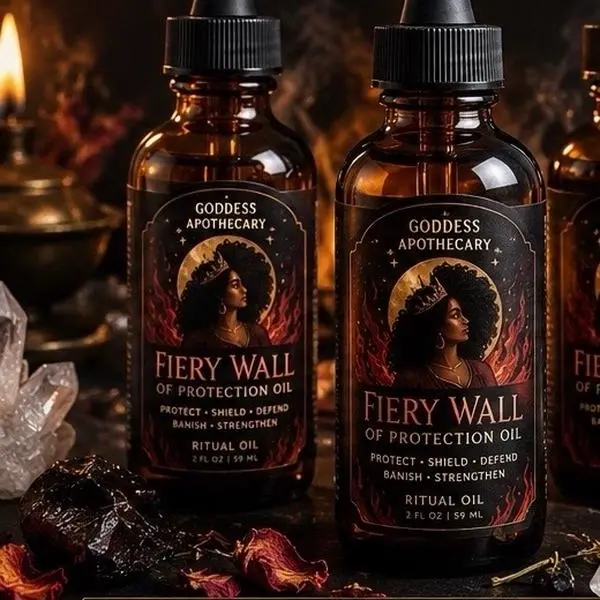 Goddess Apothecary Fiery Wall of Protection Oil – Intention Blend Aromatherapy Essential Oil for Wellness aromatherapy oil Herbal Popular Magic Exclusive Ritual body massage spell oil Solar Plexus home care
