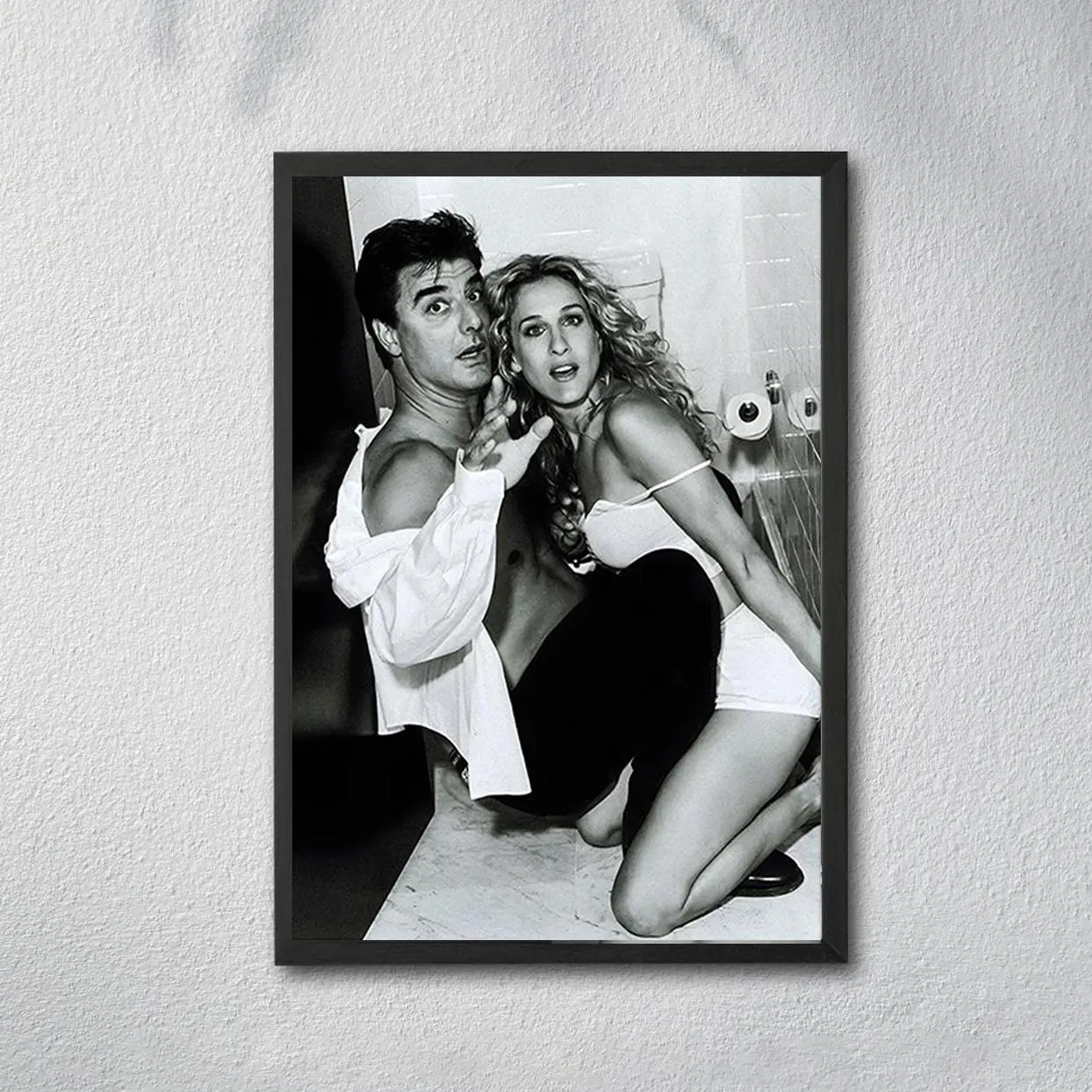 Carrie and Mr Big Poster, SATC Bathroom Wall Art, Black White Photo Print, Home Decor