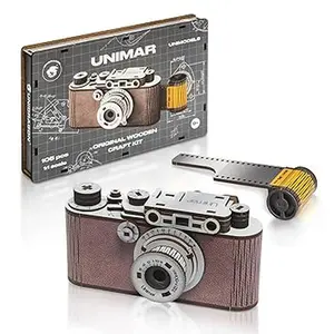 UNIDRAGON Unimodels 3D Wooden Puzzle Builder to Assemble – Unimar Camera, 105 Parts (13.6 х 6.8 х 6.5 cm), Laser Cutting Jigsaw Construction Craft Kit for Adults and Children