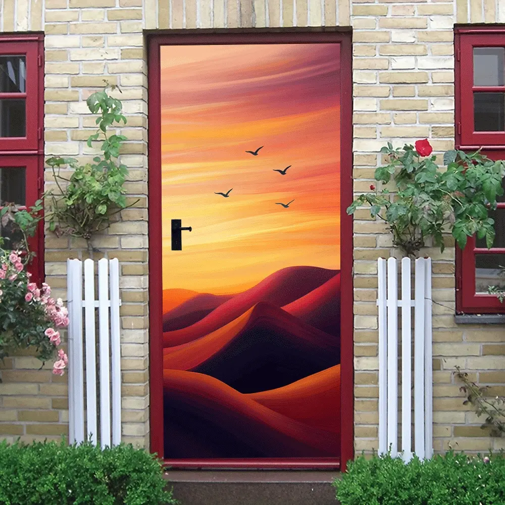 2pcs Sunset Desert Bird Wall Stickers Modern Minimalist Home Decor Decals Self Adhesive Vinyl Art for Living Room Bedroom Wall Decor Removable Waterproof PVC Murals