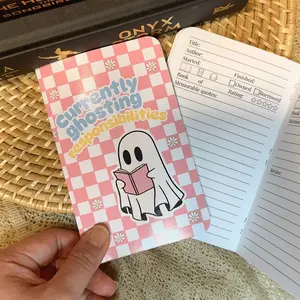 Pink Ghost Book Tracker New Reader Mini Book Diary for Reader Gift Pocket Sized Reading Log Journal Book Club TBR Tracker Book Lover Gift