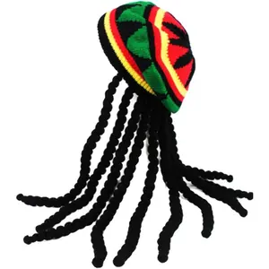 Rasta Hat with Dread lock Like Long Black Hair - Rasta Wig With Cap Costume Accessory