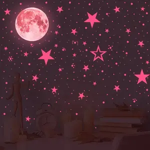 417pcs luminous stars and ceiling luminous wall stickers, pink luminous wall stickers, Glow in the dark, suitable for home decoration, perfect choice for gifts and parties
