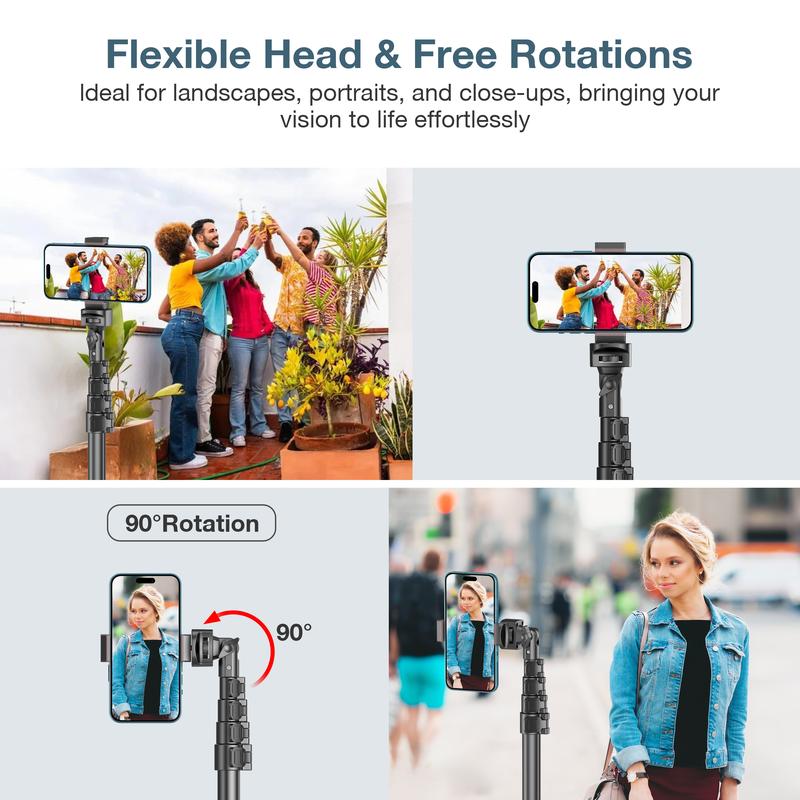 62'' Extendable Phone Tripod & Selfie Stick with Wireless Remote and Universal Holder, Compatible with iPhone, Android, and Cameras