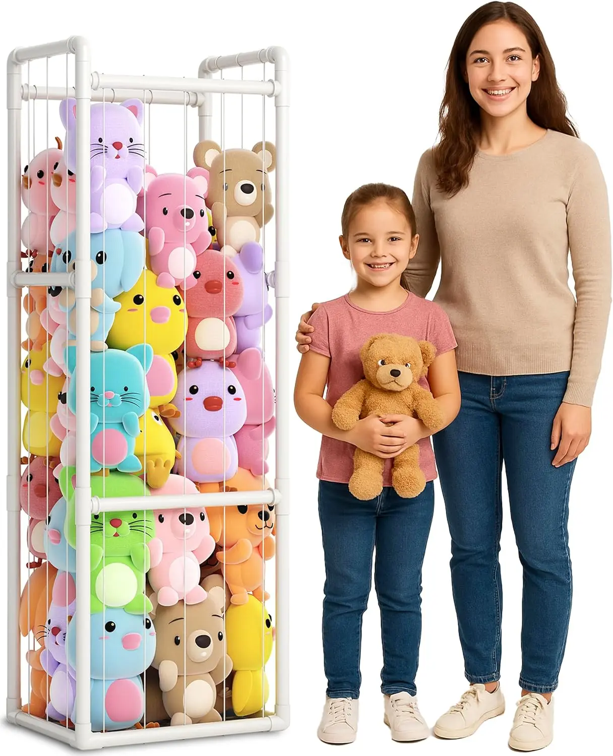 Stuffed Animal Zoo for Bedroom - Holds 150+ Plushies | 45lb Load Heavy Duty Toy Storage | 10-Min Tool-Free Setup - 95% Space Saved Organizer for Nursery Playroom - Say Goodbye to Floor Mess