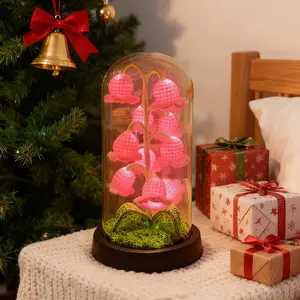 Flower Lamp Lily of The Valley Night LightDlY Handmade Decorations Lamps withGlass Dome Battery Powered FlowerTable Lamp Gifts for Birthday GirlfriendMom Women Her Wife Sister Girls
