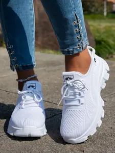 Breathable Thick Sole Sports Shoes, Athletic Shoes, Laces Anti-Slip Casual Walking Women's Shoes, Summer Casual Shoes, 4 Colors Available, Ideal for Travel Fitness Daily Use