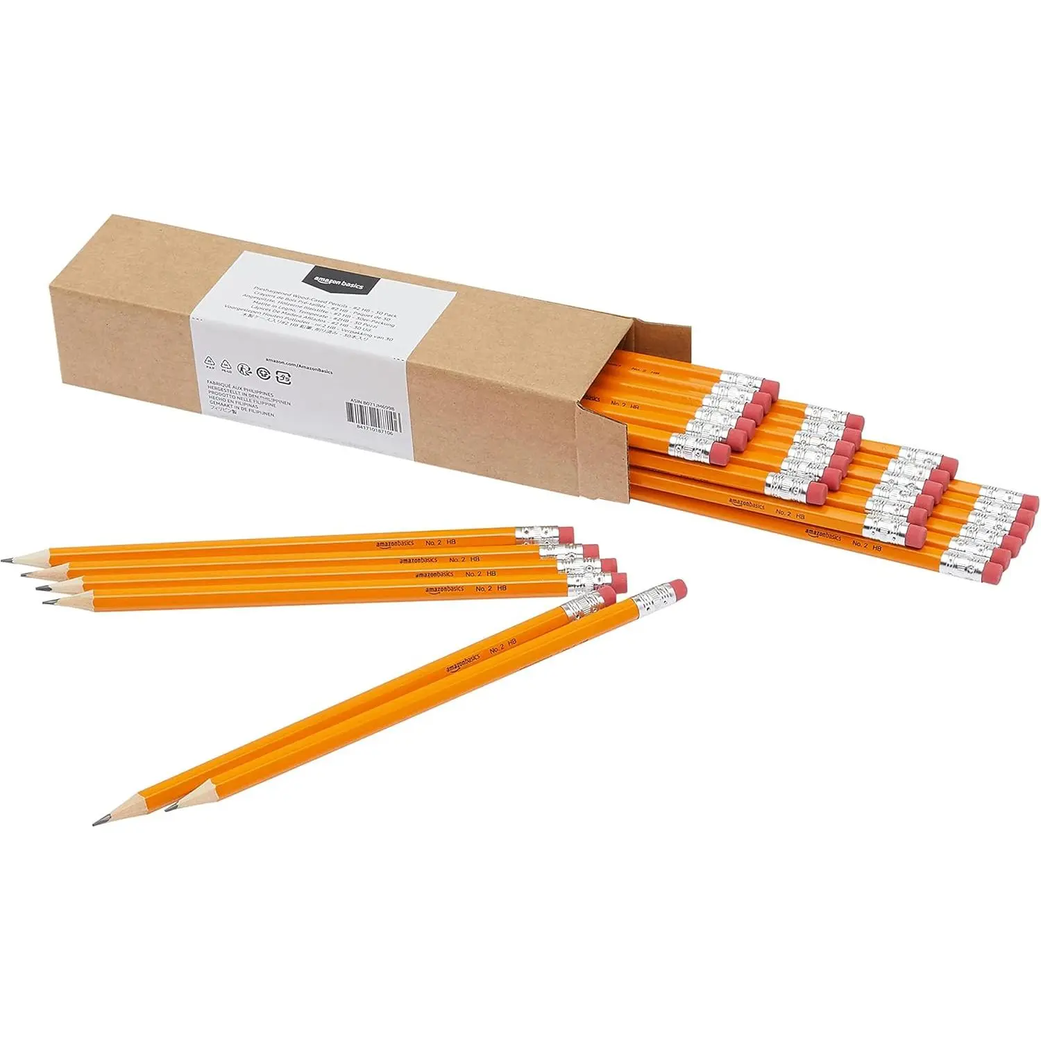 Wood-Cased #2 HB School Pencils with Erasers for Writing and Drawing, Pre-sharpened, Soft Strong Lead, Orange, 30 Count