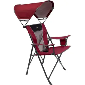 Foldable Wide Camping Chair with Sunshade,Outdoor Sunshade Comfort Pro Chair, Cinnamon Red