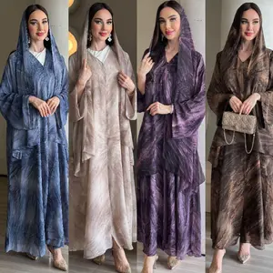 Eid Abaya for Women Print Cardigan Scarf Set Muslim Dresses Ramadan Morocco Dubai Jalabiya Kaftan Vestidos Arab Long Robe 2025