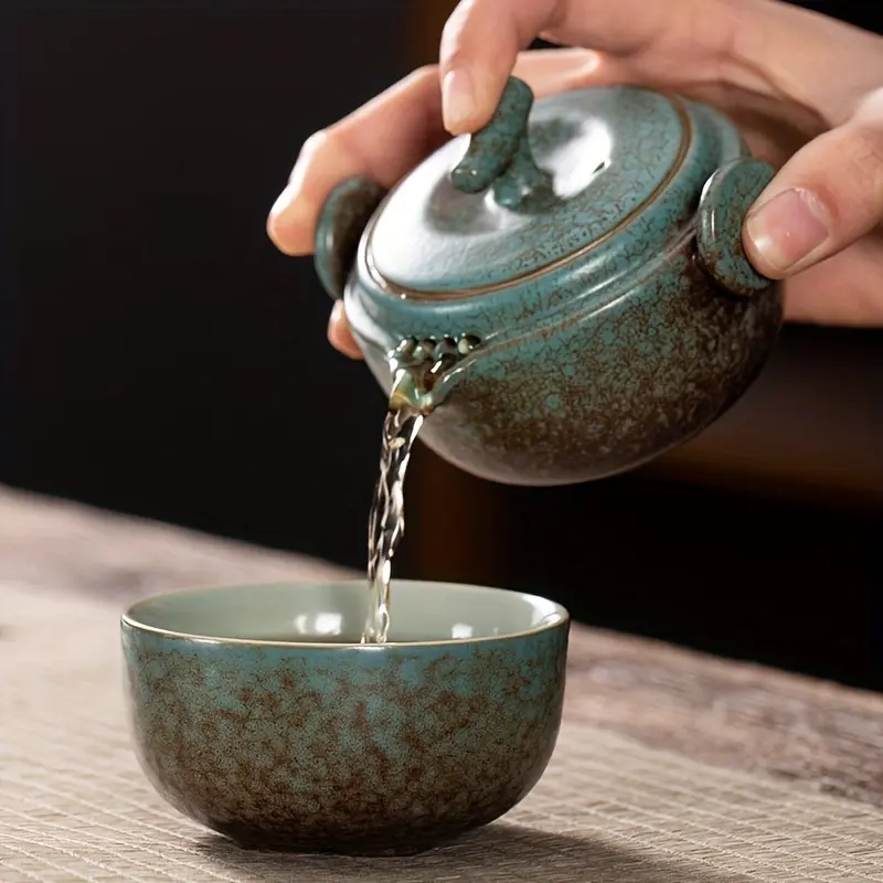 1 set, Handmade Kung Fu Ceramic Teapot and Tea Cup Set for Travel, Office, Living Room, Camping - Portable and Creative Gift