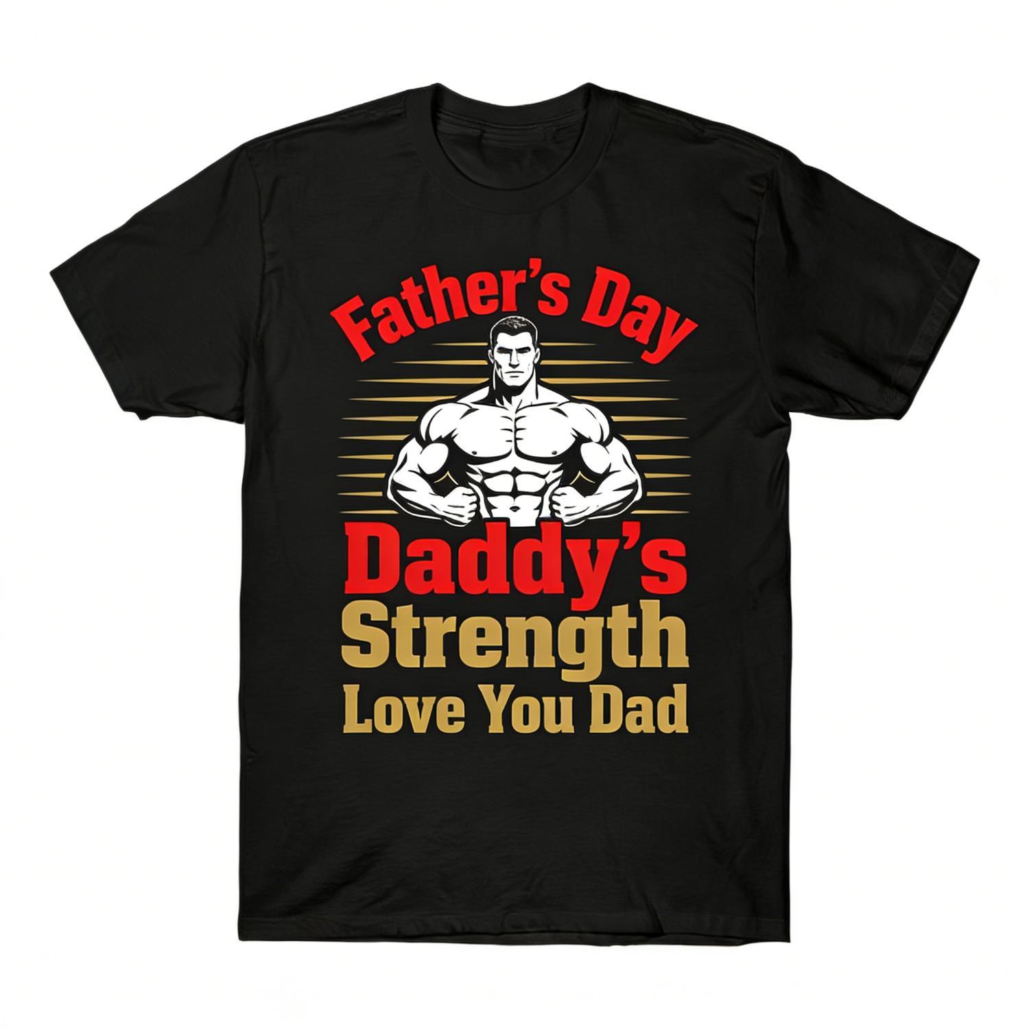 Men's Father's Day TShirt with Muscular Daddy Graphic Humorous Fitness Gift Casual Black Short Sleeve Cotton