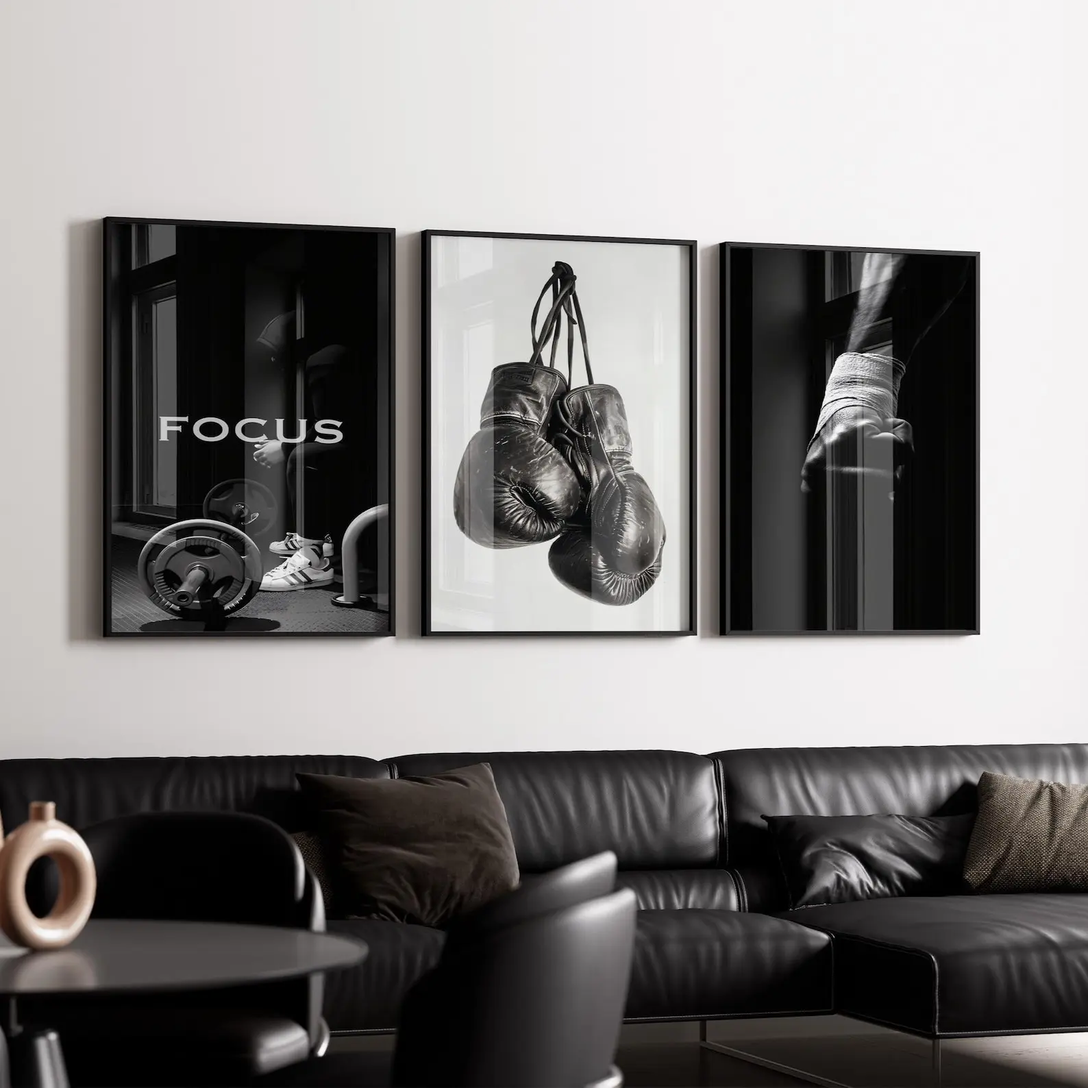 Boxing Wall Art Set of 3, Gym Motivation Focus Poster, Fighter Office Decor, Combat Sports Print, Boxing Gloves Art, Digital Download