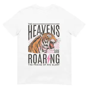 Christian Graphic T-Shirt for Women, "The Heavens Are Roaring Lions" Bible Verse Top, 100% Cotton Short Sleeve Classic Fit Casual Streetwear Fashion