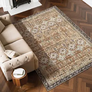 VEVOR Area Rug, 6 x 9 ft Large Washable Rug, Non-Slip and Tear-Resistant Soft Carpet, Pet Friendly Vintage Area Rugs, Indoor Mat for Bedroom, Living Room, Entryway, Brown Green