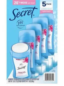 5-Pack Invisible Solid Deodorant – Powder Fresh, 24HR Odor Protection, Everyday Essential Bundle