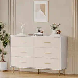 Modern White Chest of Drawers with Gold Metal Legs and Handles Large Wooden Dresser  Storage Cabinet for Bedroom Living Room Entryway