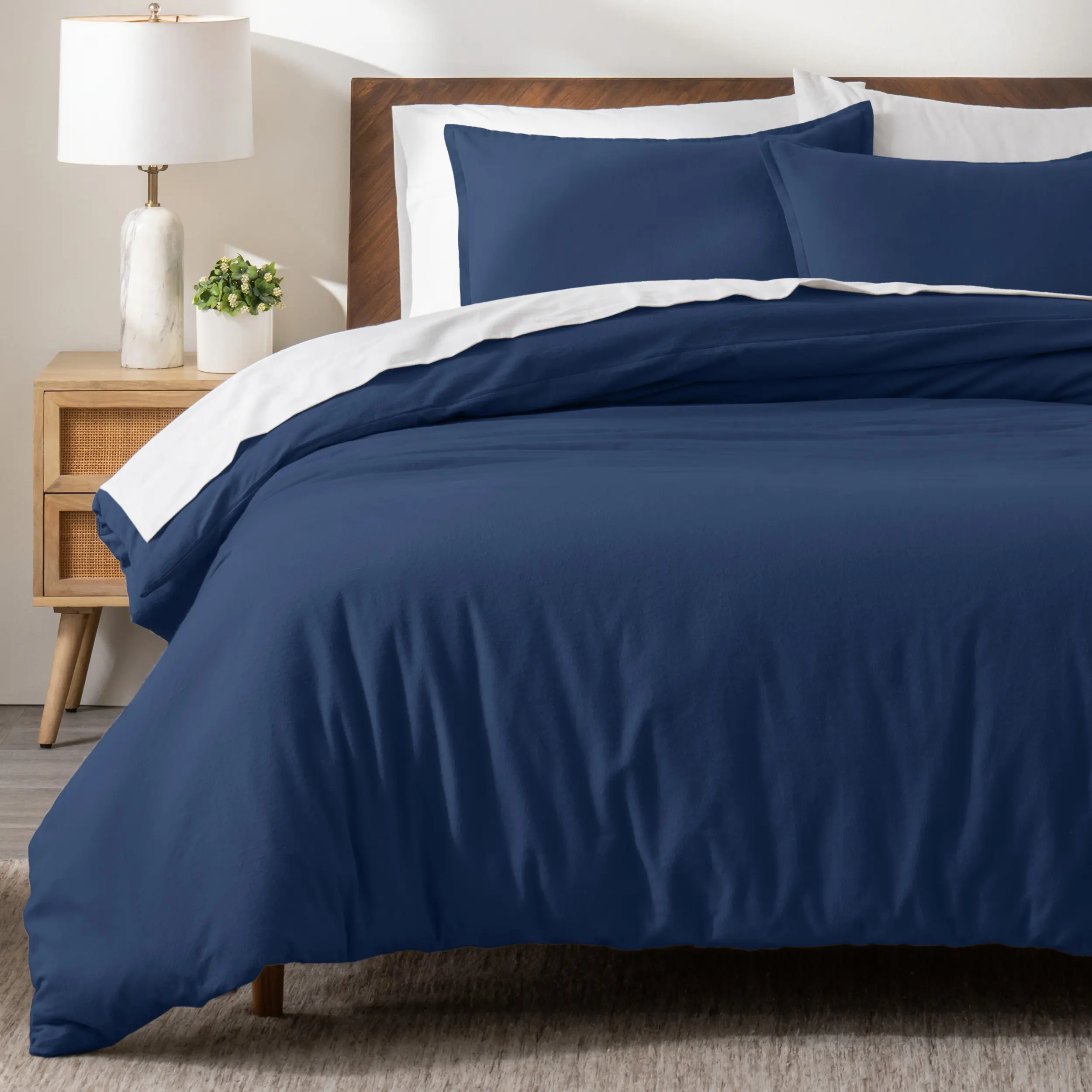 BARE HOME Casual Cotton Flannel Duvet Cover and Sham Set, Soft Bedroom Bedding Linen